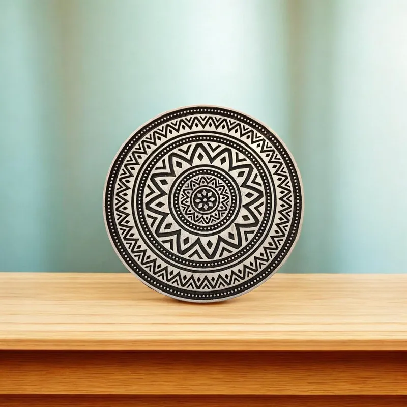 Floral Mandala Wood Stamp, Teak Print Block (12.5cm)