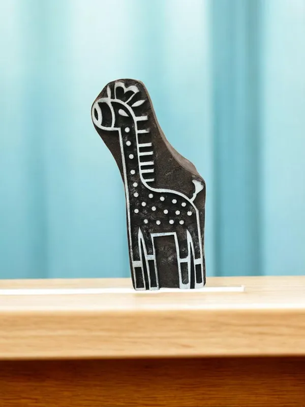 Hand Carved Indian Wood Printing Block – Large Giraffe Textile Stamp