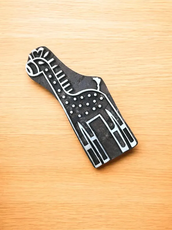 Hand Carved Indian Wood Printing Block – Large Giraffe Textile Stamp
