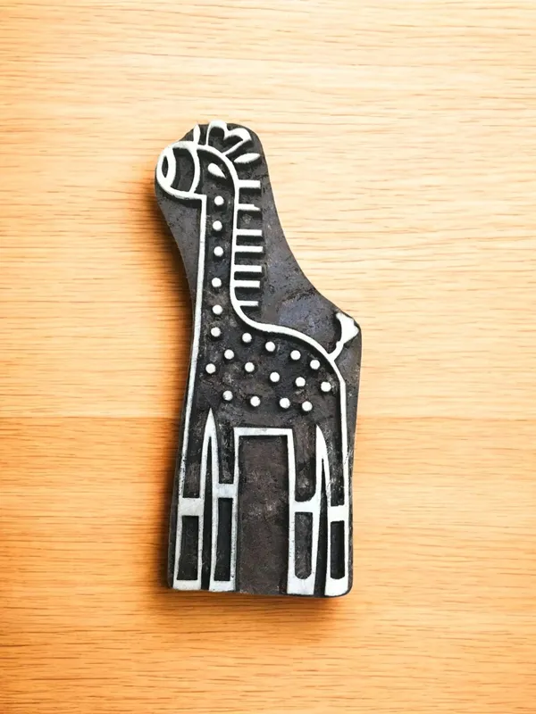 Hand Carved Indian Wood Printing Block – Large Giraffe Textile Stamp