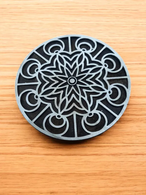 Floral Carved Wooden Printing Block, Ceramic Pottery Stamp (10x10cm)