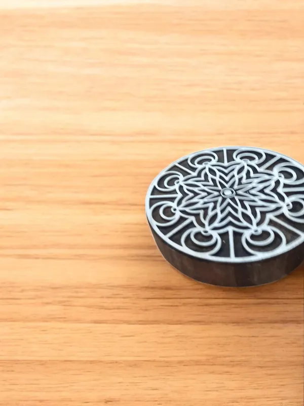 Floral Carved Wooden Printing Block, Ceramic Pottery Stamp (10x10cm)