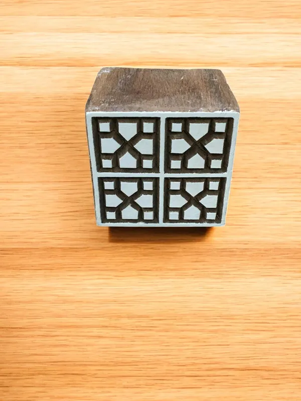 Repeat Pattern Square, hand carved Indian wood printing block; textile stamp; pottery stamp,