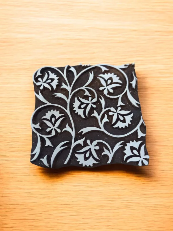 Floral Carved Wooden Printing Block, 10x10 cm