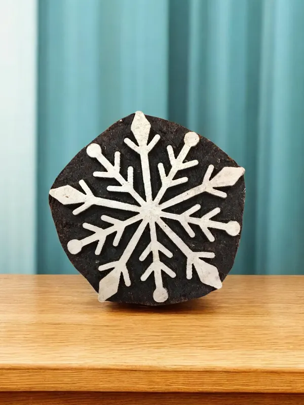 Snowflake Motif Wood Block Stamp Set, Hand Carved Printing Blocks