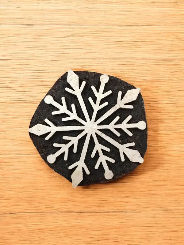 Snowflake Motif Wood Block Stamp Set, Hand Carved Printing Blocks