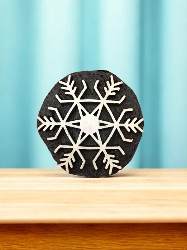 Snowflake Motif Wood Block Stamp Set, Hand Carved Printing Blocks