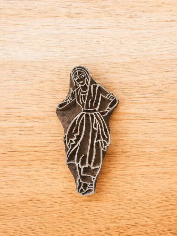 Dancing Woman Wood Block Stamp, Indian Folk Art Tjaps