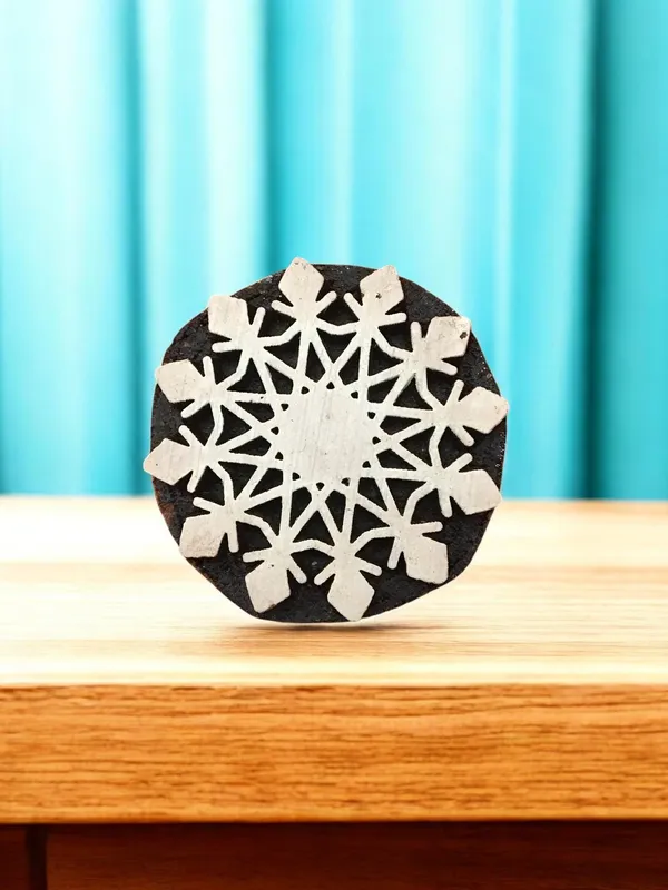 Hand Carved Snowflake Wood Block Stamp Set, Textile Printing, 6.2cm, 10pc