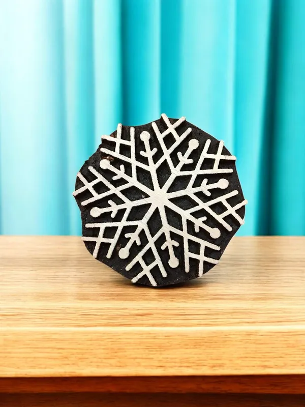 Hand Carved Snowflake Wood Block Stamp Set, Textile Printing, 6.2cm, 10pc