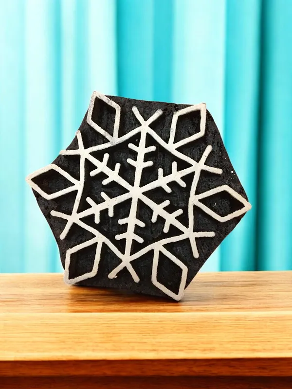 Hand Carved Snowflake Wood Block Stamp Set, Textile Printing, 6.2cm, 10pc