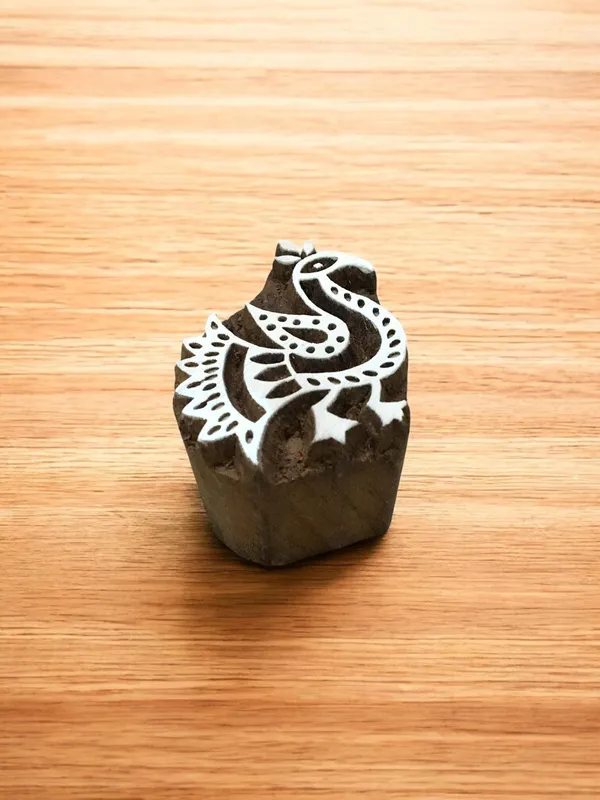Hand Carved Indian Peacock Printing Block Stamp: Textile & Pottery