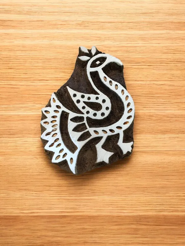 Hand Carved Indian Peacock Printing Block Stamp: Textile & Pottery