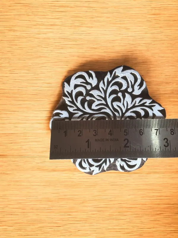 Multi Wavy Leaf Mandala, hand carved Indian wood printing block; textile stamp; pottery stamp,