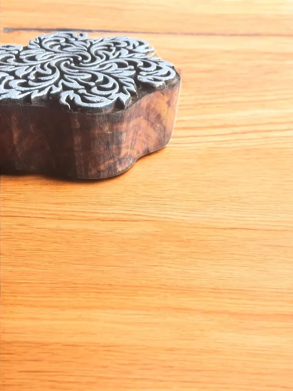 Multi Wavy Leaf Mandala, hand carved Indian wood printing block; textile stamp; pottery stamp,