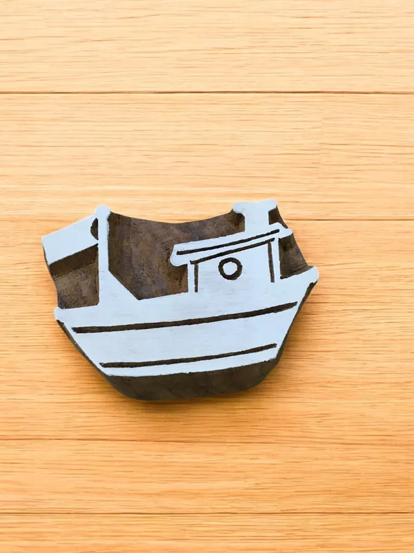 Sailing Boat, hand carved Indian wood printing block; textile stamp; pottery stamp,