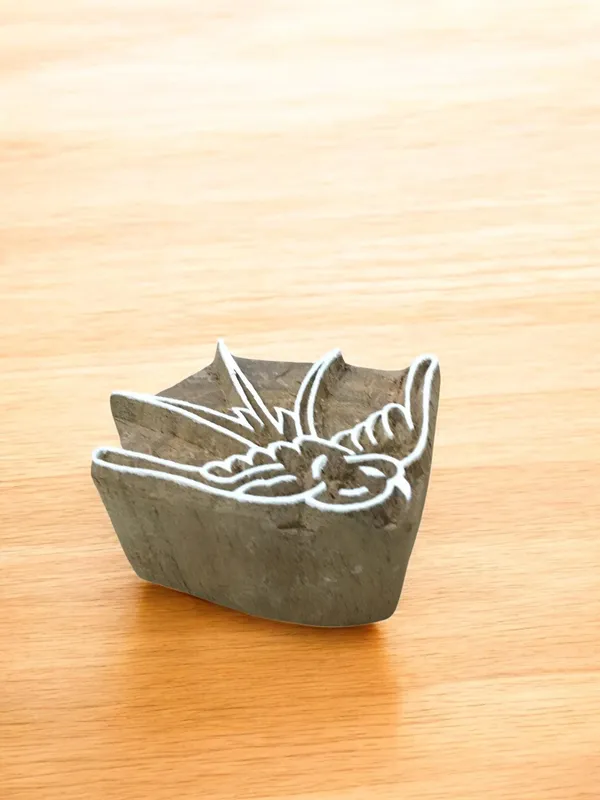 Flying Hummingbird, hand carved Indian wood printing block; textile stamp; pottery stamp,