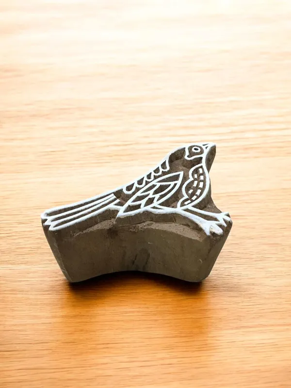 Hand Carved Bird Wood Stamp, Indian Textile Block (7x5cm)