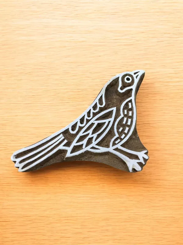 Hand Carved Bird Wood Stamp, Indian Textile Block (7x5cm)