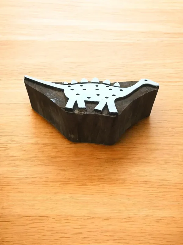 Hand Carved Stegosaurus Wood Printing Block – Indian Textile Stamp
