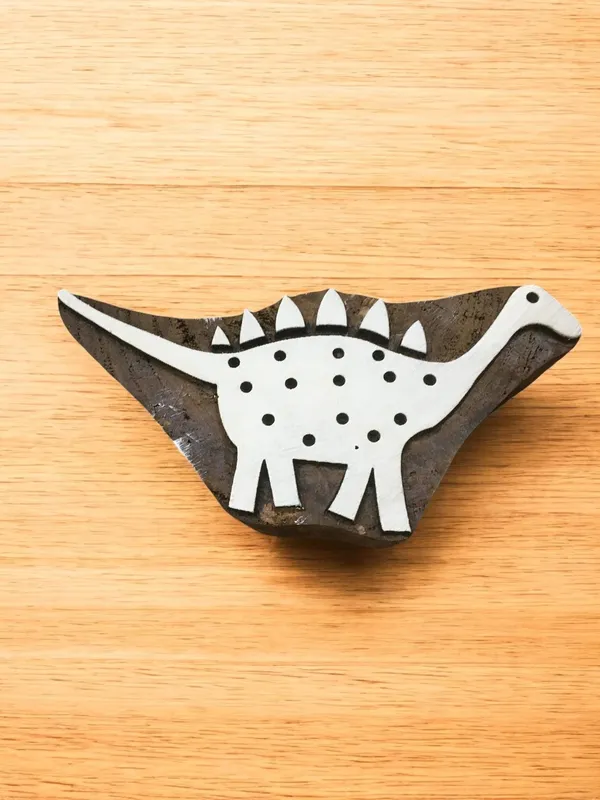 Hand Carved Stegosaurus Wood Printing Block – Indian Textile Stamp