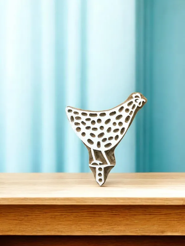 Hen on Iron Stand Wood Stamp: Rustic Textile/Pottery Block