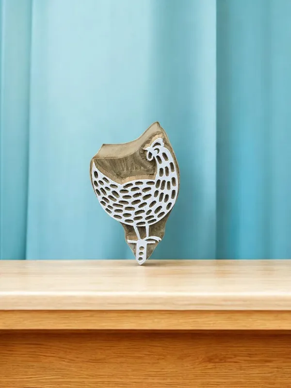 Hen on Iron Stand Wood Stamp: Rustic Textile/Pottery Block