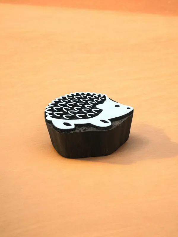 Hedgehog Wood Printing Block – Hand Carved Textile Stamp