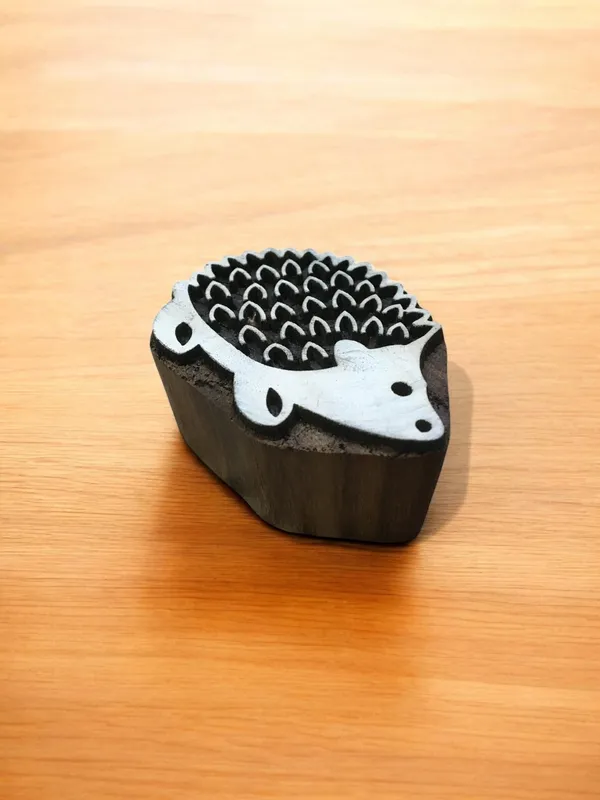Hedgehog Wood Printing Block – Hand Carved Textile Stamp
