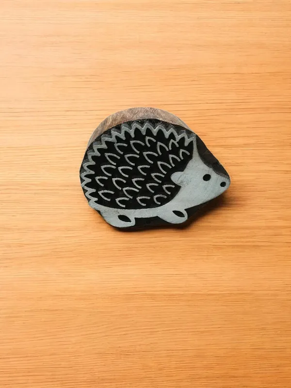 Hedgehog Wood Printing Block – Hand Carved Textile Stamp