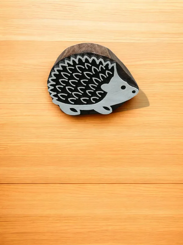 Hedgehog Wood Printing Block – Hand Carved Textile Stamp
