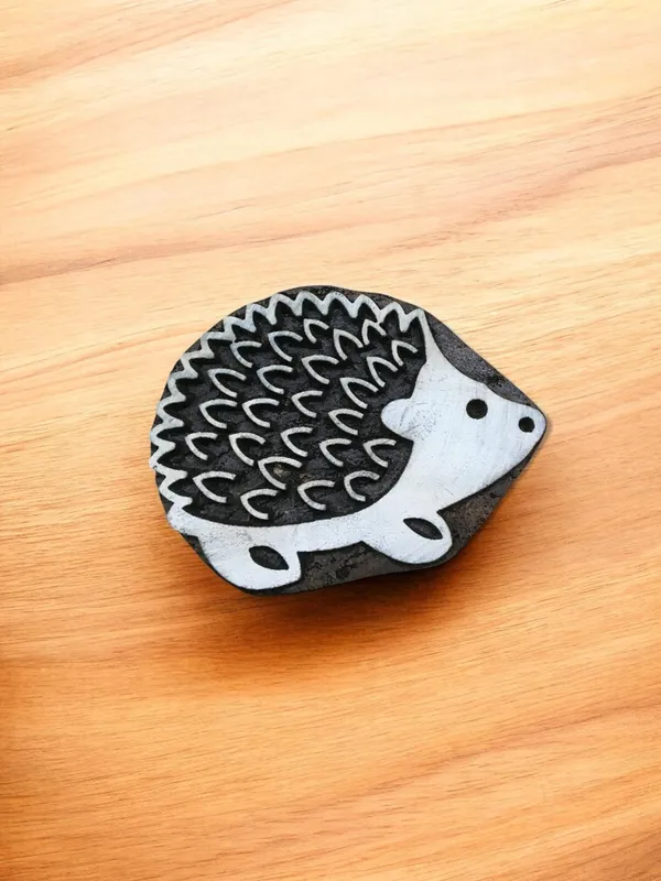 Hedgehog Wood Printing Block – Hand Carved Textile Stamp