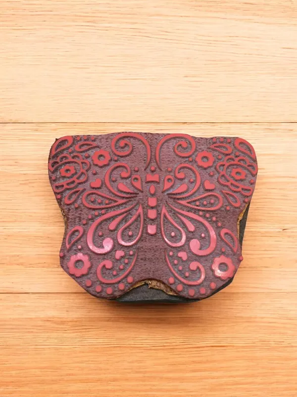 Detailed Butterfly Wood Stamp, Hand Carved Indian Printing Block