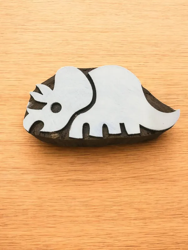 Hand Carved Triceratops Printing Block – Sheesham Wood Dinosaur Stamp