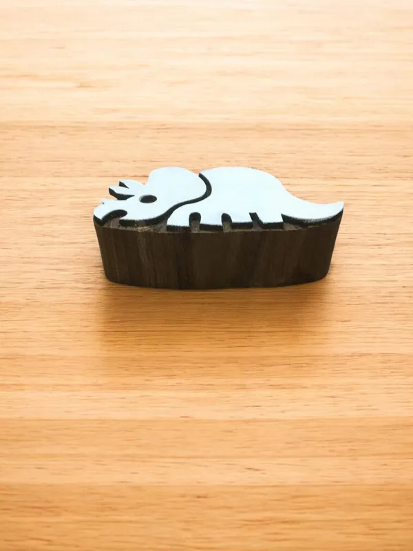 Hand Carved Triceratops Printing Block – Sheesham Wood Dinosaur Stamp