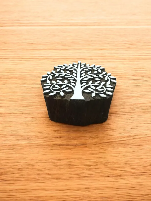 Medium Tree, hand carved Indian wood printing block; textile stamp; pottery stamp,